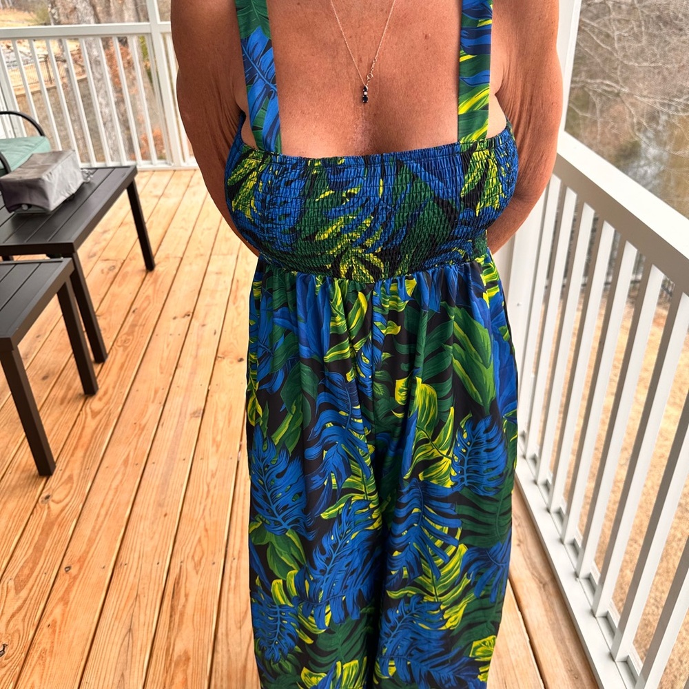 Tropical Blue and Green Pant Suit